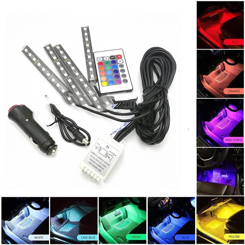 

Светодиодная лента RGB для создания атмосферсветильник в салоне автомобиля, 4 шт.