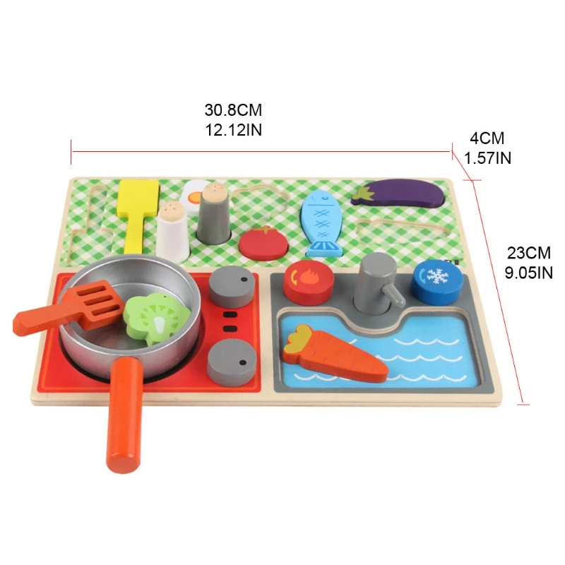 

Realistic Wooden Kitchen Toy Gift for Kids Dollhouse Pretend Play Set with Vegetable Pan Cooking Toy Matching Game Toy