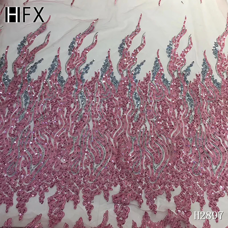 HFX африканская вышитая бисером кружевная ткань ручной работы 3d цветок Французский Тюль Чистая кружевная Свадебная кружевная ткань dentelle tissu 5 ярдов/лот G075