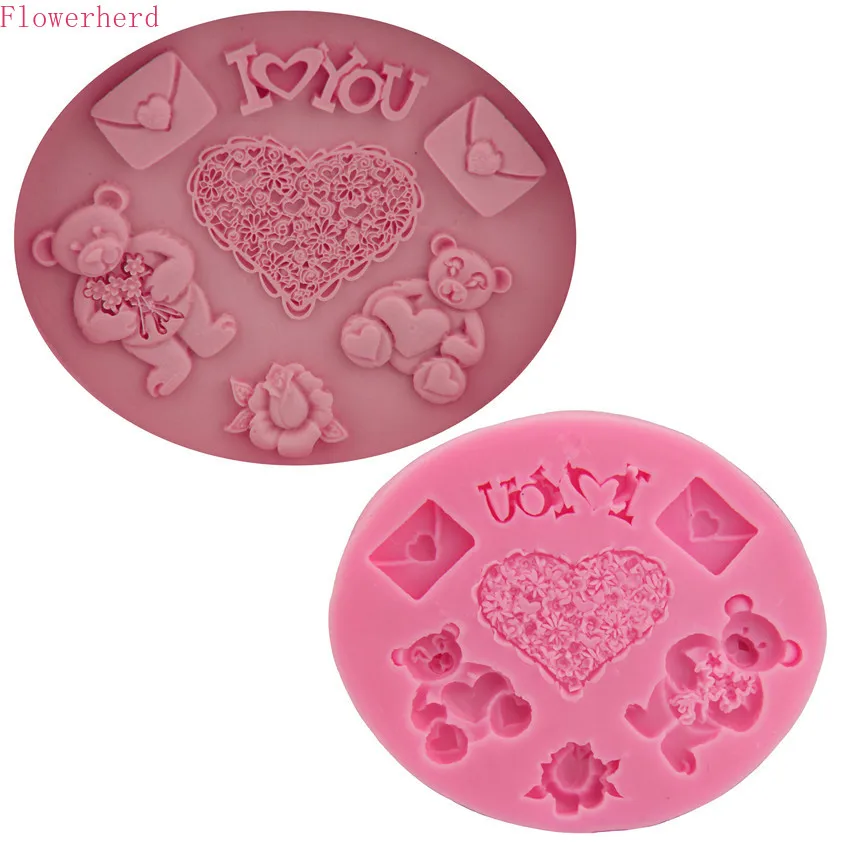 Bear Heart Envelope Fondant Cake Silicone Mold Baking Chocolate DIY Tools Jelly Decorating | Дом и сад