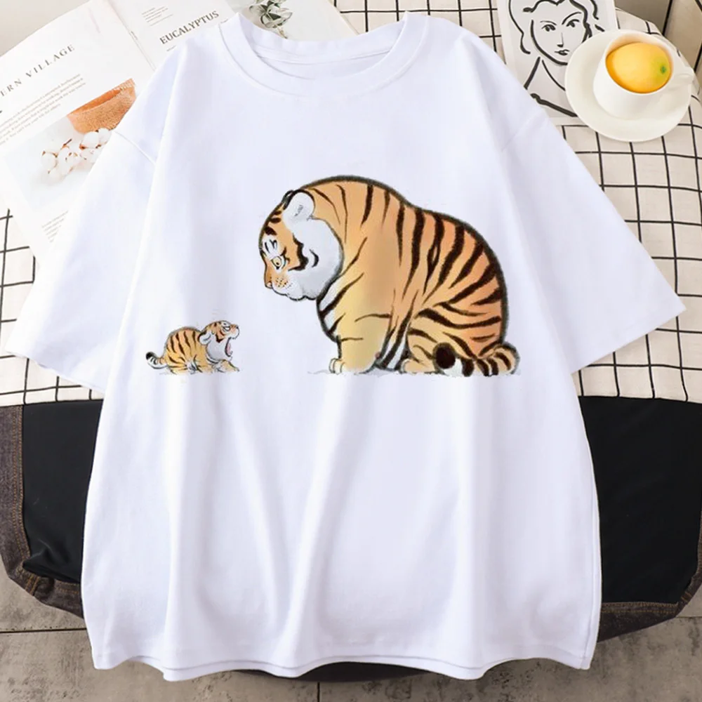

Fat tiger Heartbeat Funny Print Women T Shirt Summer Casual Short Sleeve Shirt Harajuku Tops Female T-shirt Cute Cartoon Clothes