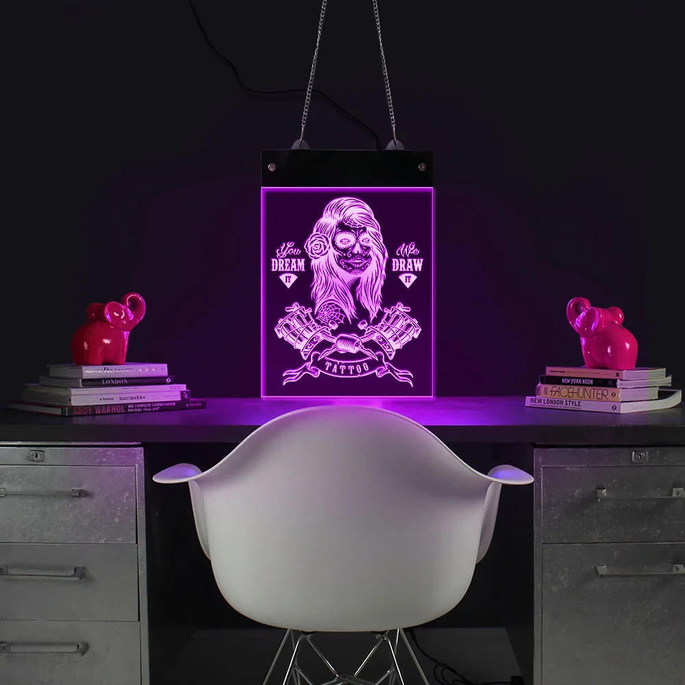 You Dream It We Draw Tattoo Studio LED Business Logo Girl Electric Display Sign oist Lighting рекламная доска|Таблички и