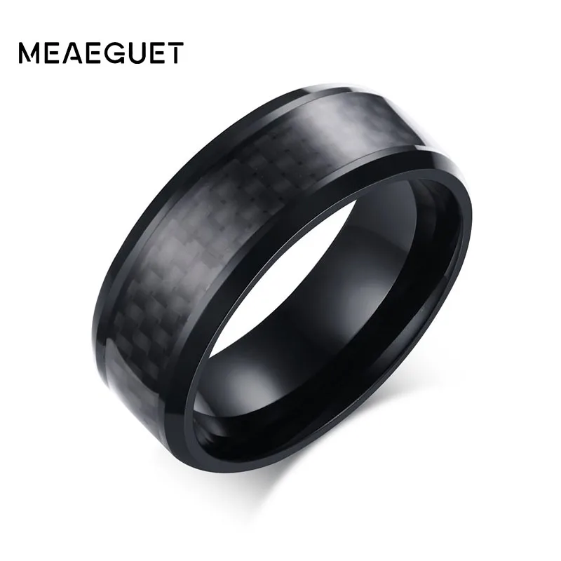 Meaeguet кольца из нержавеющей стали черные углеродного волокна инкрустированные