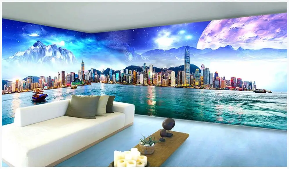 

3d wallpaper custom photo Modern city high-rise river scenery background room home decor 3d wall murals wallpaper for walls 3 d