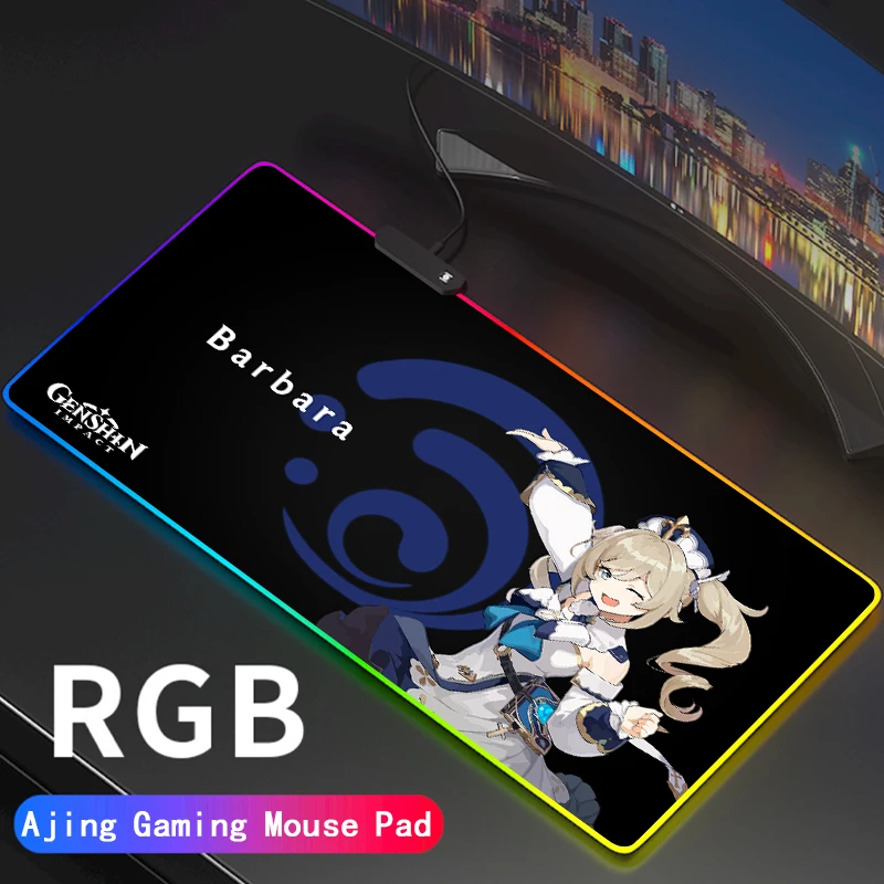 

Игровой коврик для мыши со светодиодный Ной подсветкой RGB, большой Противоскользящий коврик для компьютерной мыши Genshin с резиновой основой, ...