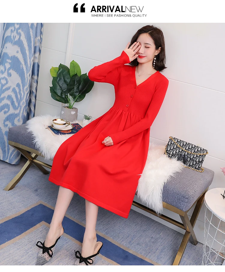 9088# осенне-зимние корейские модные вязаные свитера для беременных, облегающее платье, элегантная облегающая Одежда для беременных женщин