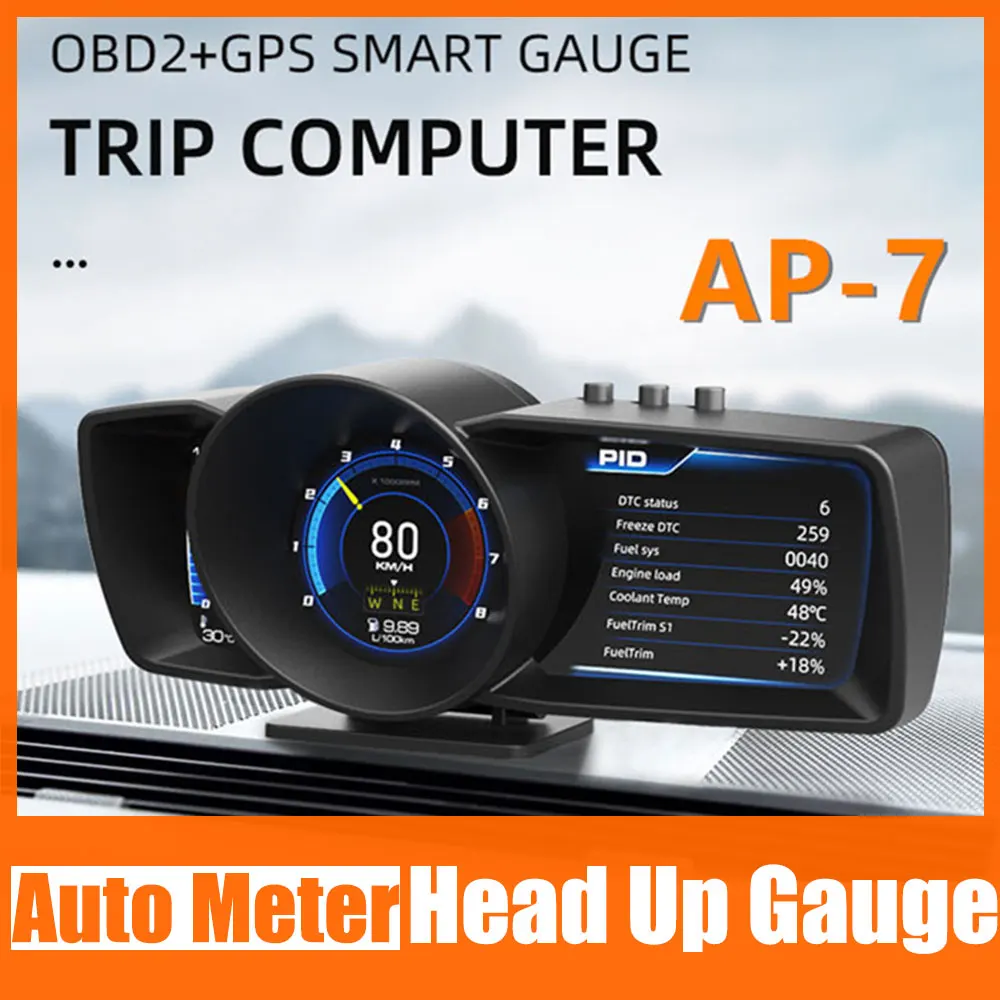 

AP-7 HUD головной дисплей Многофункциональный OBD2 + GPS система GPS смарт-датчик с 3 экранами двойная система вождения компьютера
