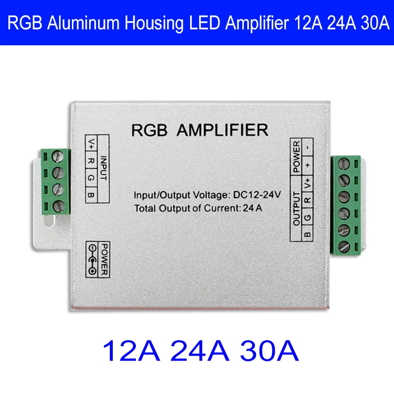 

DC12~24V 12A 24A 30A Colorful RGB Signal LED Amplifier Repeater Aluminum Shell Controller For SMD 3528 5050 LED Strip Console