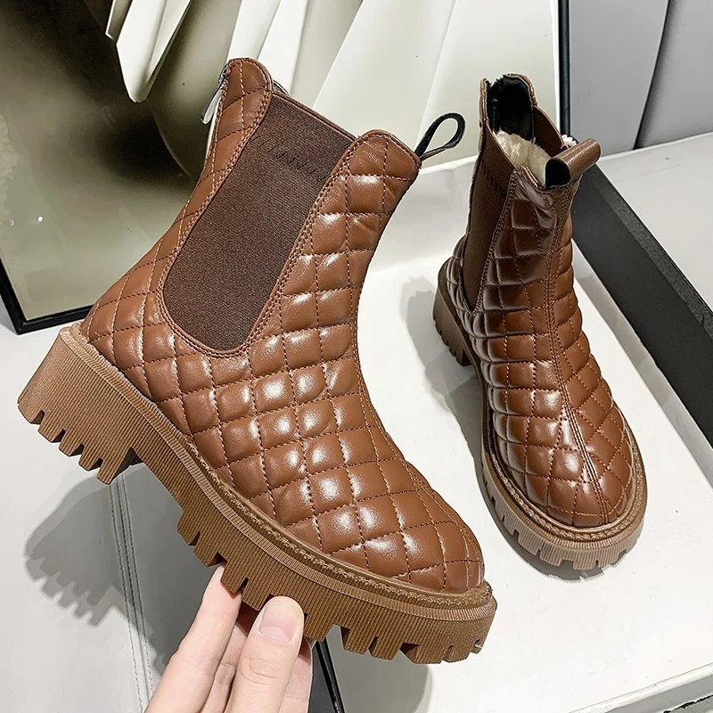 

2021 New Fashion Winter Warm Fur Snow Boots White Ankle Boots For Women Punk Chunky Combat Chelsea Black Boots Platform Ladies