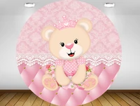 round circle background royal pink baby bear backdrop princess girl baby shower birthday party table covers decoration yy 494