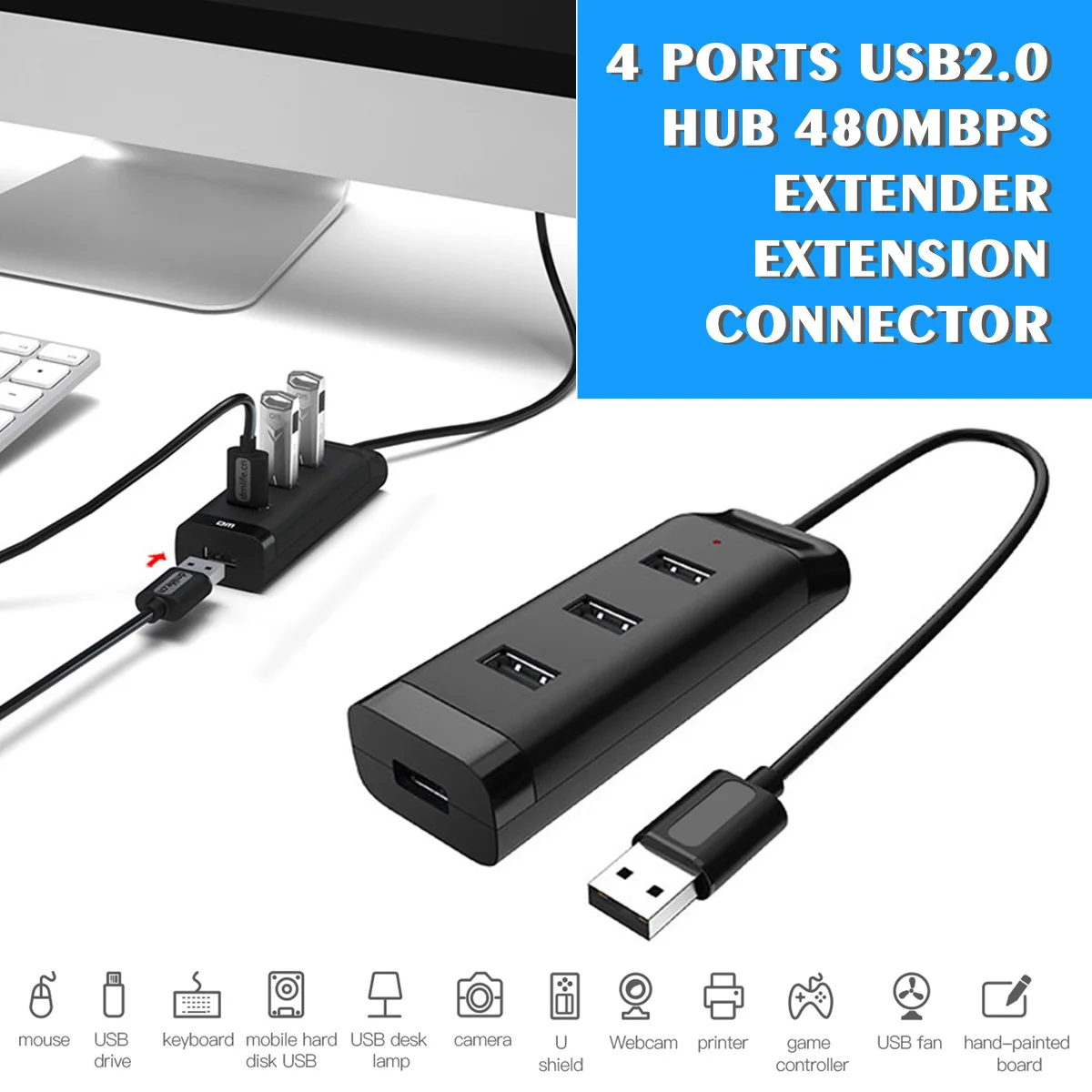 

DM CHB006 4 ports USB2.0 Hub 480Mbps Extender Extension Connector USB Hub with 120cm Cable for Mobile Phones Tablets