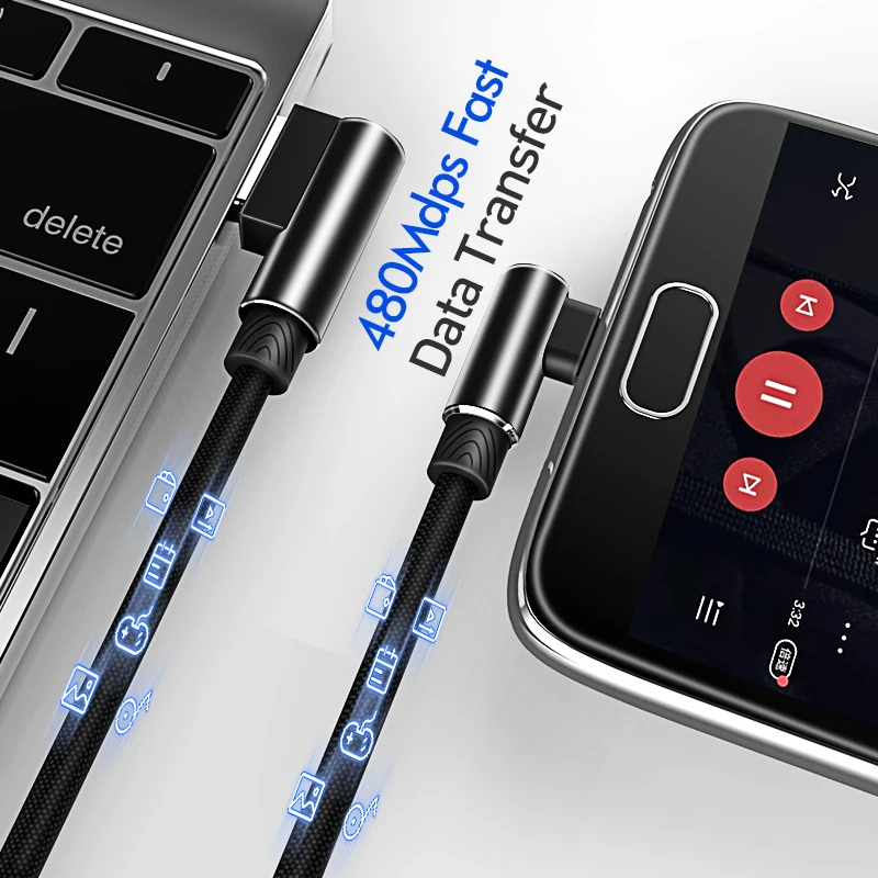 1m 2m 3M USB кабель с разъемом usb Type C 90 градусов c функцией быстрой зарядки зарядного