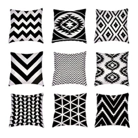 black and white geometric decor pillow case for bed grid curve trilateral car seat case polyester peach skin white cushion cover