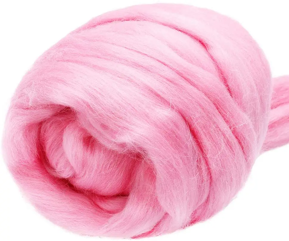 

Imzay 3.53oz Wool Roving Yarn, 100% Pure Wool, Chunky Yarn, Spinning Wool Roving for Needle Felting Wet Felting DIY（pink）