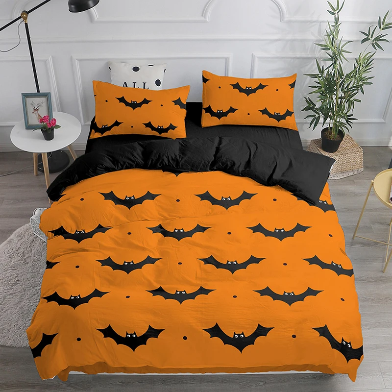 

Euro 3D Bedding Set Halloween Bat Duvet Cover Camuflaje Housse De Couette Home Polyester Bedclothes for Adult Children Full Size