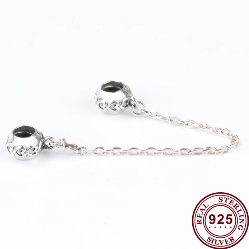 

Original 925 Sterling Silver Silvery Heart Chain Safety Chain Fit Pandora Women Bracelet & Necklace Diy Jewelry