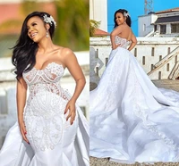 plus size wedding dresses detachable train 2022 sweetheart luxury lace applique african beach garden bridal gowns