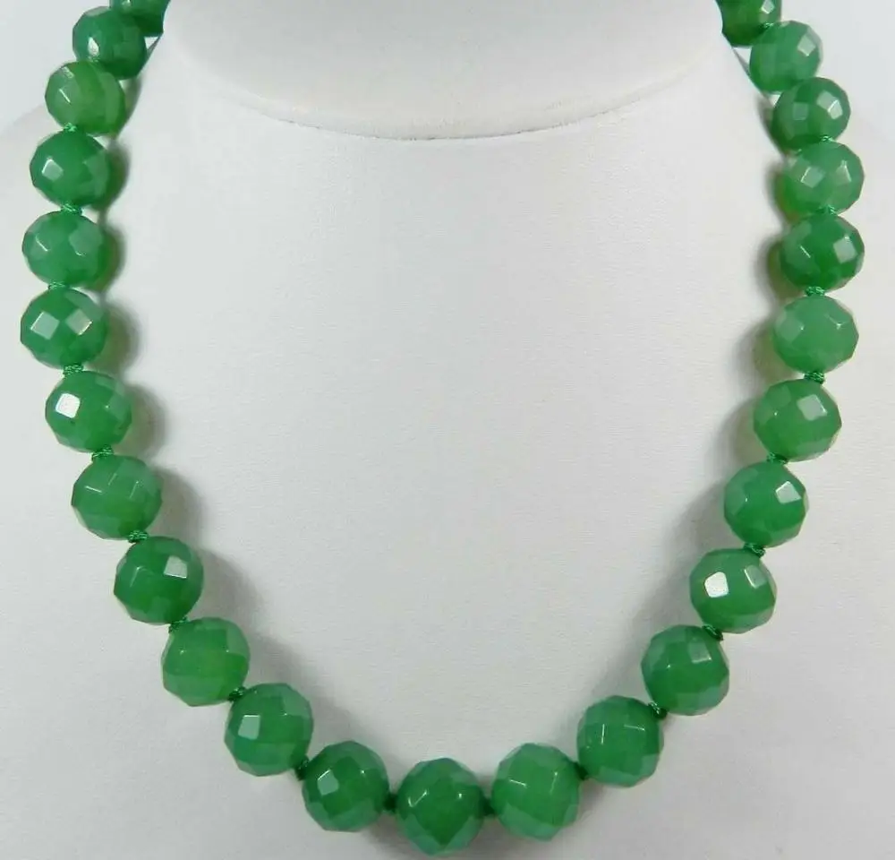 

Stunning! 14mm Green Aventurine Faceted Round Beads Necklace 18''AAA