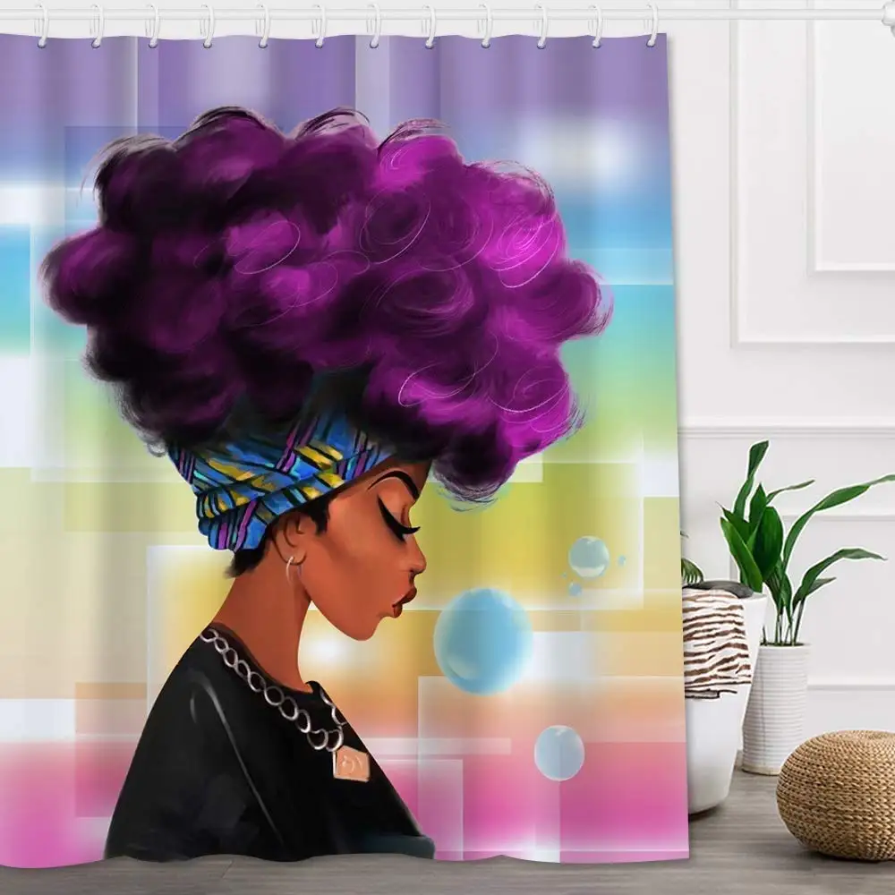 

African Shower Curtain for Bathroom Black Girl Bathroom Decor Set Waterproof Polyester Fabric Shower Curtains with 12 Hooks