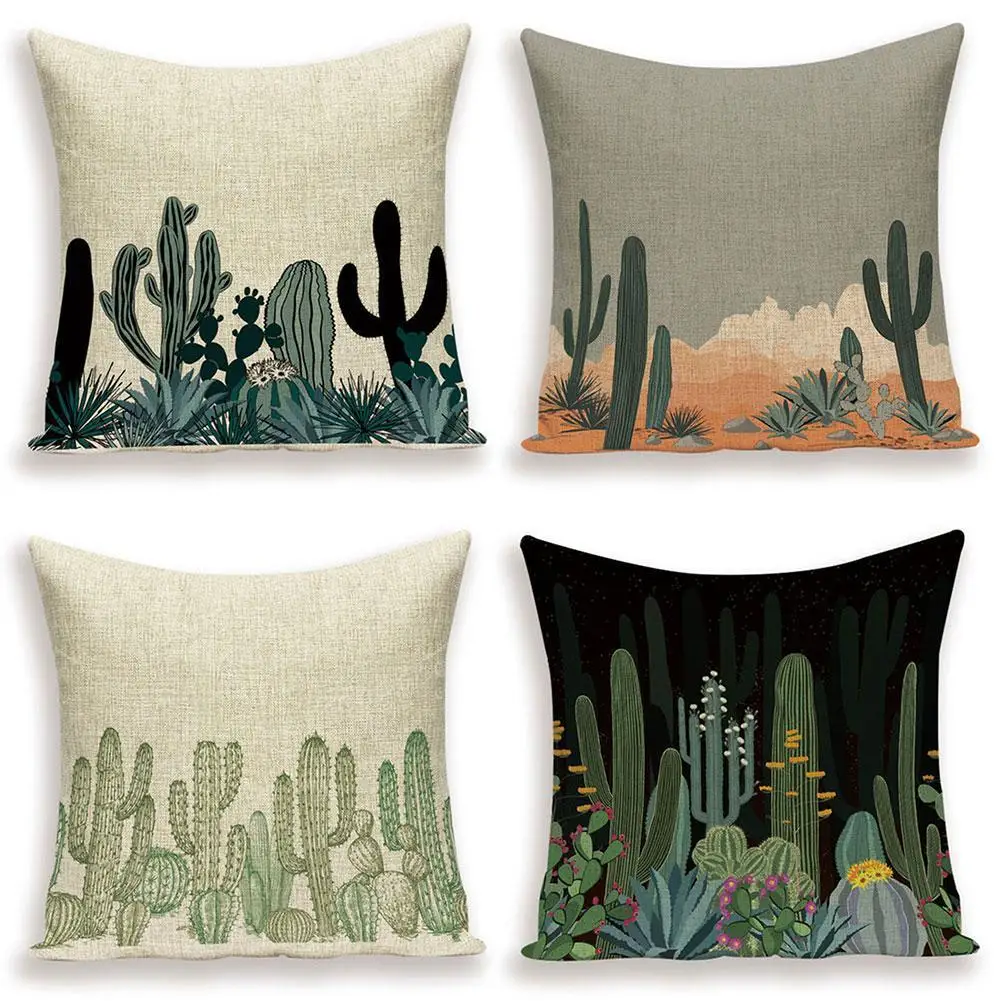 

Cactus Cushion Cover Letter Decoration Pillow Cases Living Room Cushion Covers Tropical Plant Desert Linen Pillow Case