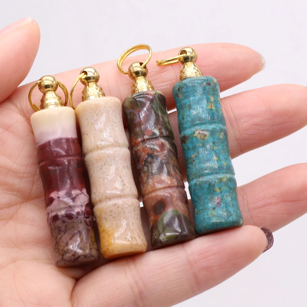 

Retro Perfume Bottle Pendant Bamboo-Shaped Natural Picasso Stone Chrysolite Charms for Jewelry Making DIY Necklace Accessories