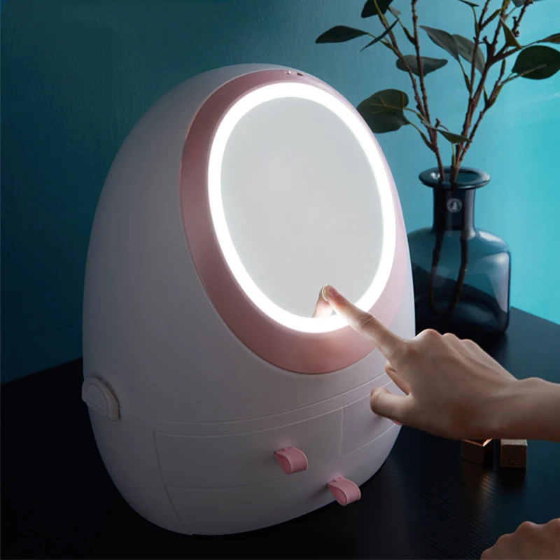 

Net Red LEDLight Mirror Drawer TypePortableDesktop Skin Care Product StorageDust-Proof Makeup Box