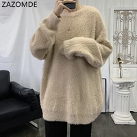 zazomde harajuku sweaters men winter warm sweaters knitted men soft pullover fashion clothing tops male solid color pullover men