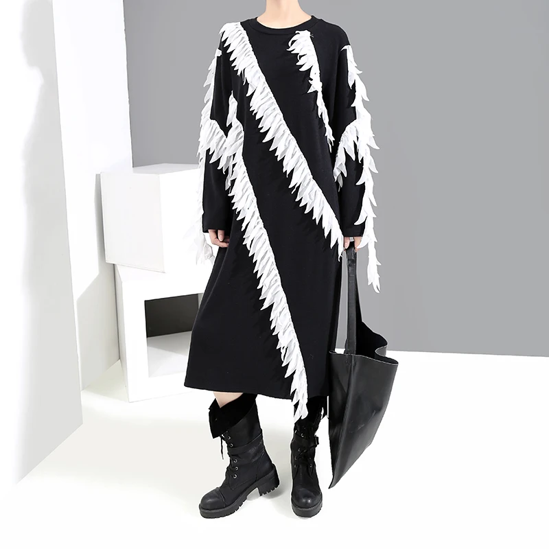 Новинка 2019 корейский стиль женское черное зимнее платье с длинным рукавом