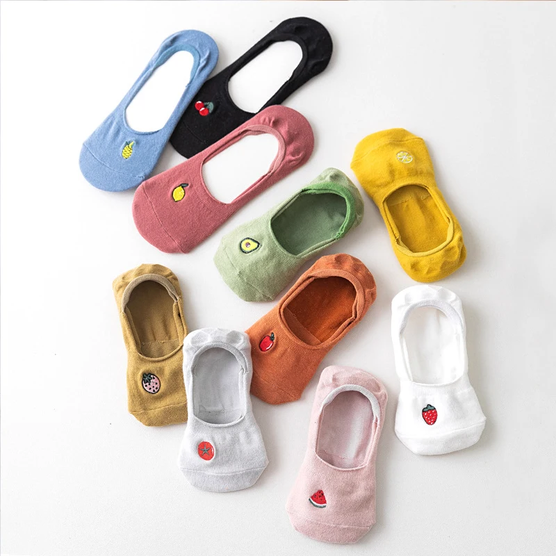 

Summer Silicone Short Socks Women's Cotton Invisible No Show Socks Lovely Cartoon Fruit Series No-Slip Thin Ankle Boat Socks Lot