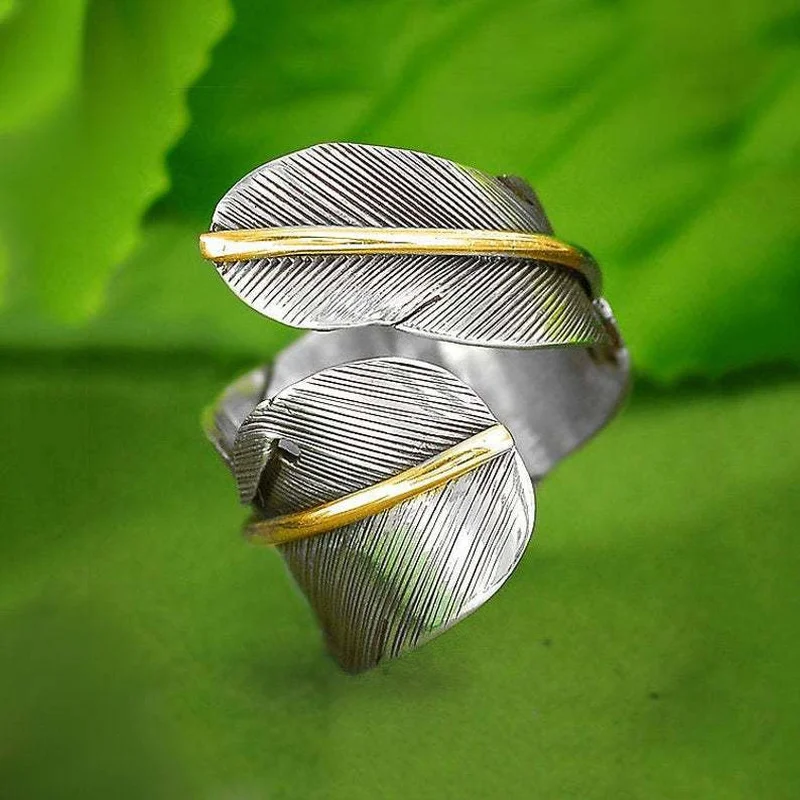 

Color matching feather opening ring layered retro cool jewelry