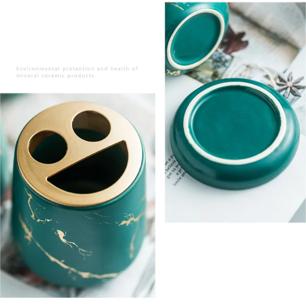 

Bathroom Wash Set Home Soap Dispenser Mouthwash Cup Soap Dish Toothbrush Holder Marbled Pattern Ceramic Bath Accessory Suit
