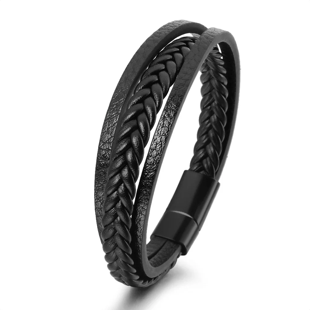 

UV Plated Alloy Buckle Men's Bracelet With Genuine Leather Natrual Decorations Boyfriend Gift Ideas Braccialetti