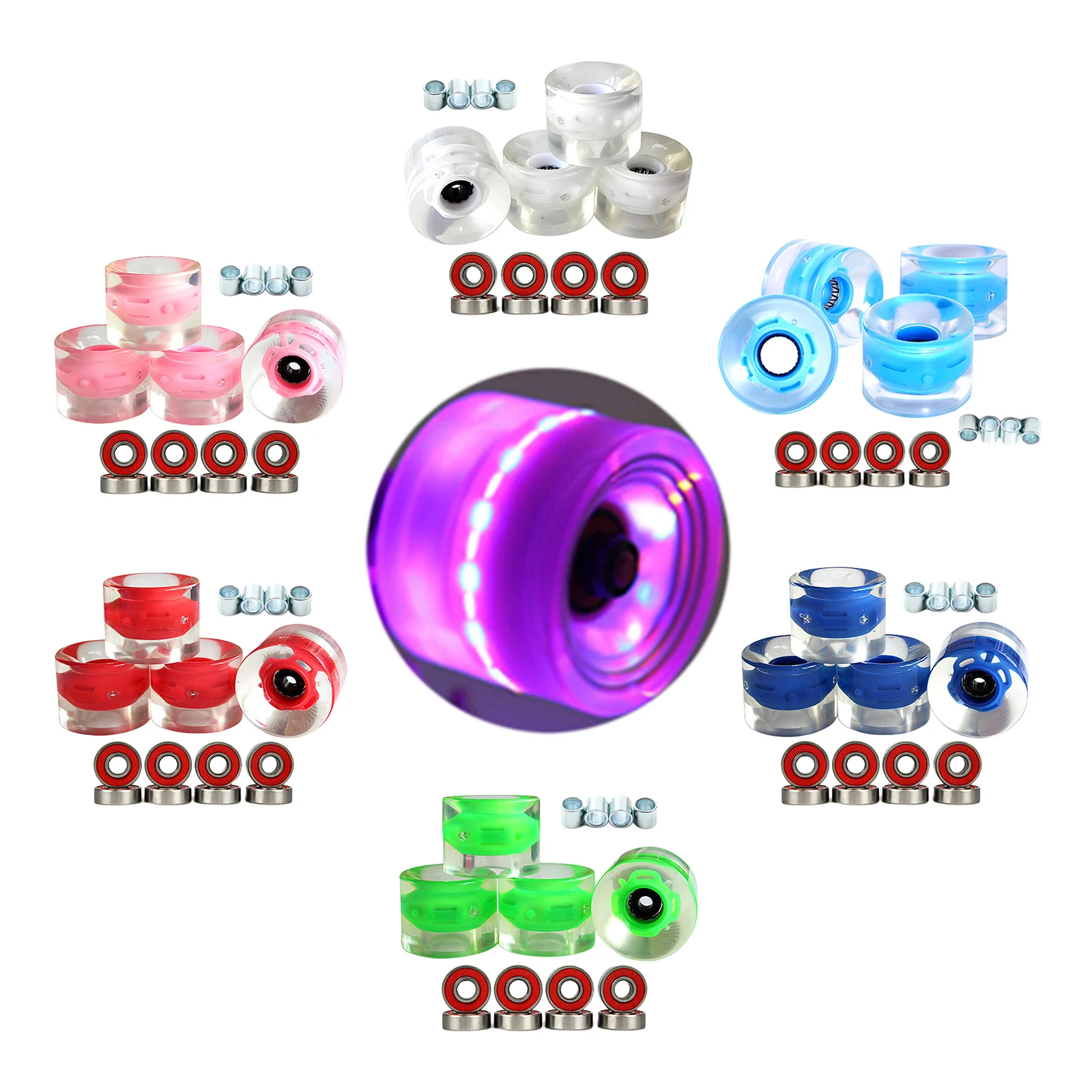 

4 Pcs Luminous Skateboard Wheels w/ Bearings Longboard Cruiser Replacement