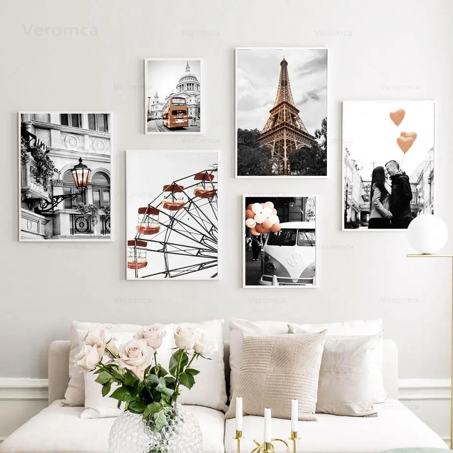 Картина на холсте с изображением Парижской башни обозрения колеса автобуса