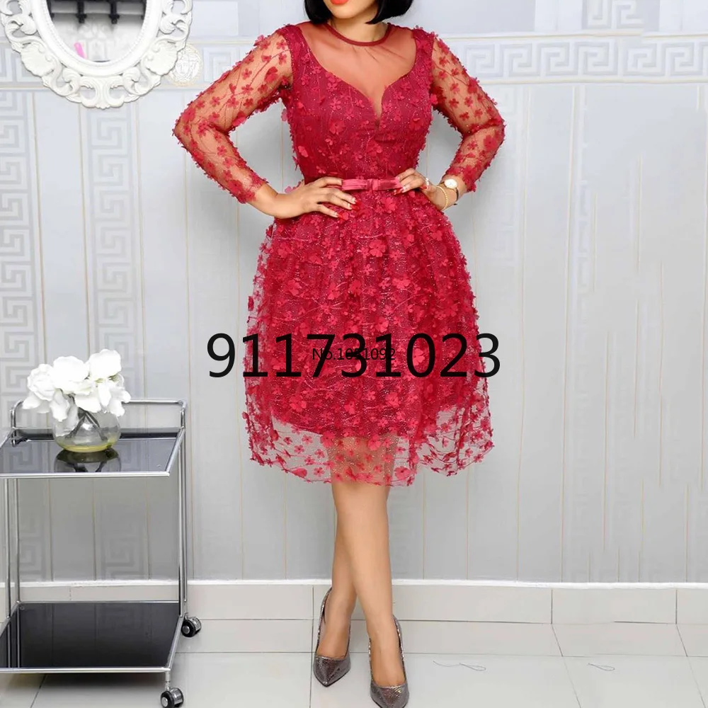 Африканская Женская одежда блестящее красное ТРАПЕЦИЕВИДНОЕ с высокой талией и