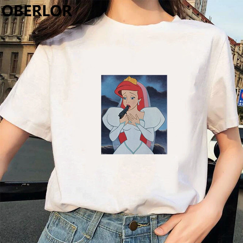 Camisetas Verano Mujer футболка принцессы с принтом Золушки женская летняя белая с коротким рукавом Harajuku Эстетическая одежда