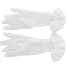 Белые Свадебные короткие перчатки с полными пальцами, прозрачные ромбовидные марлевые рукавицы с оборками и кружевной отделкой, длина запястья, 1 пара
