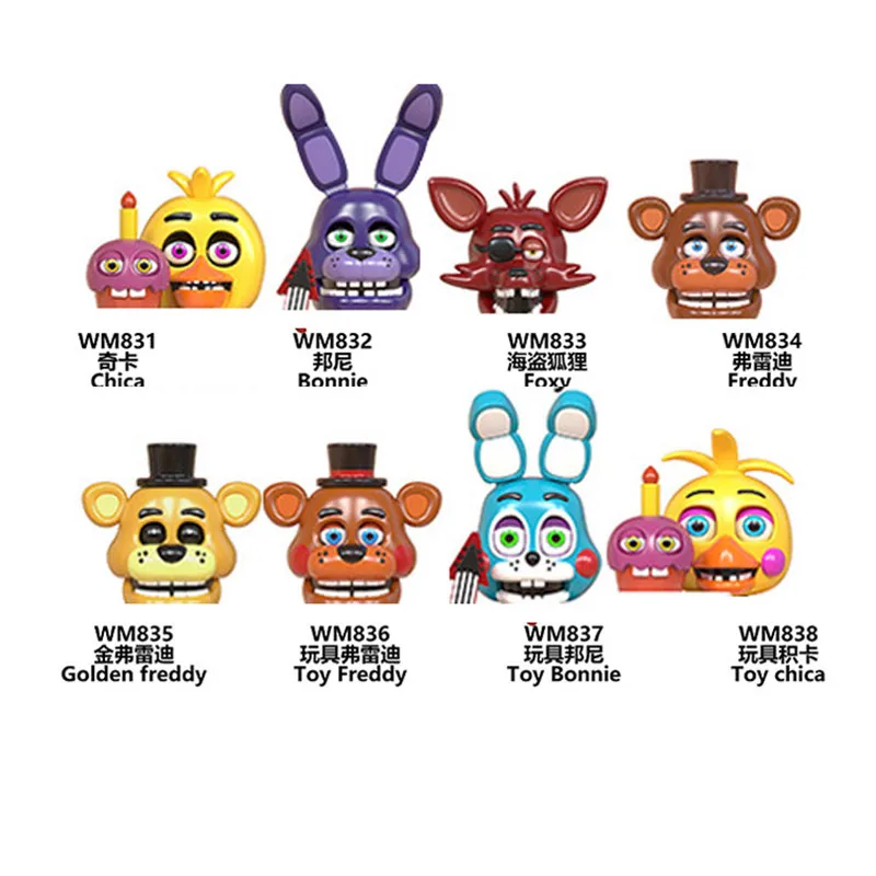 8 шт./лот WM6074 мини Фигурные Chica Bonnie Foxy кирпичи сборные игрушки строительные блоки