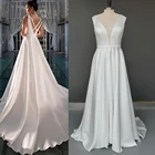 Минималистичное свадебное платье трапециевидной формы с V-образным вырезом, простое платье с открытой спиной и перекрещивающимся крестом, выполненное на заказ, без рукавов, длинное свадебное платье с запахом