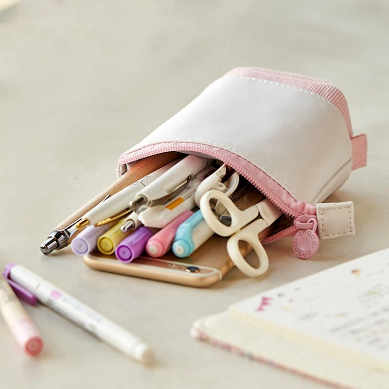 

2x ANGOO Pencil Case, Vertical Transformer Bag Storage Bag, Pencil Case, Retractable Drop Down Pen Holder Purple & Pink