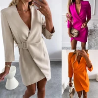 vestido midi feminino 2021 autumn v neck ladies dresses for women long sleeve bodycon elegant office blazer dress robe femme