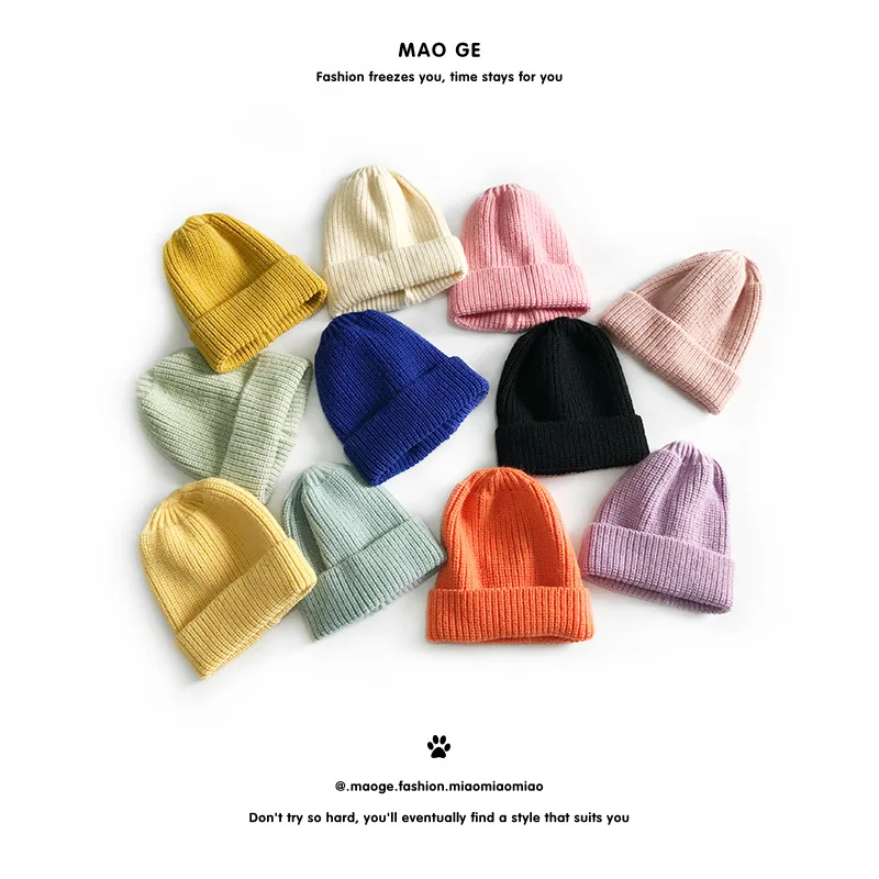 

Fashion Casual Winter Hat Kids Hats Boys Girls Knitted Warm Skullies Beanies Candy Color Children Baby Hats and Caps Accessories