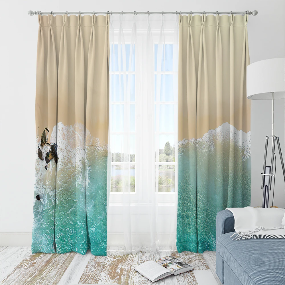 

Sunny beach Sea Sunshine Scenery 3D Printing Window Curtains For Living Room Bedroom for Home Decoration