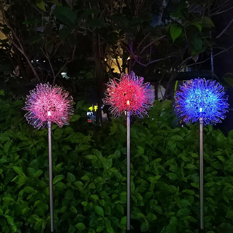 

2Pcs Solar Lights Outdoors LED Dandelion Flower Lawn Lamp Waterproof Garden Path Landscape Decoration Colorful Light