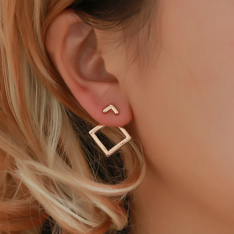 

Fashion Rose Color Stud Earrings for Women Metal Hollow Rhombus Triangle Geometry Dangle Earrings Party Wedding Jewelry