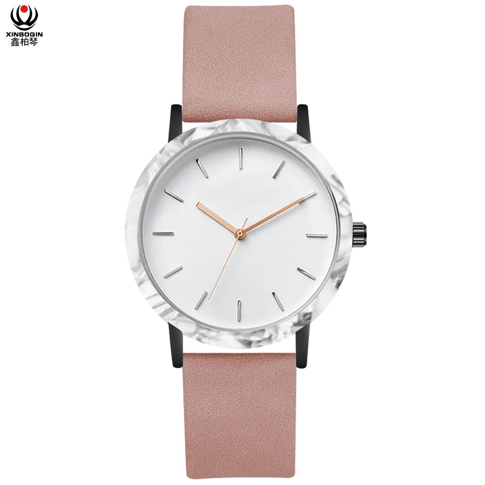 Женские кварцевые часы женские милый розовый кожаный ремешок Модный Красочный