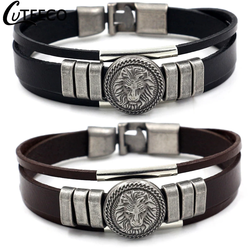 Мужской винтажный браслет CUTEECO из нержавеющей стали с подвеской в виде льва