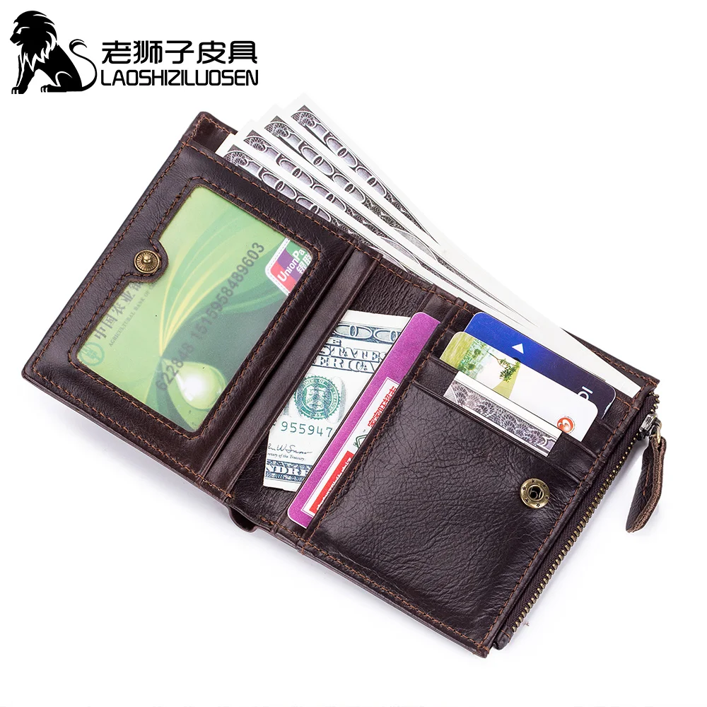 Мужской кожаный кошелек LAOSHIZI LUOSEN на молнии с держателем для Карт RFID 91604 | Багаж и