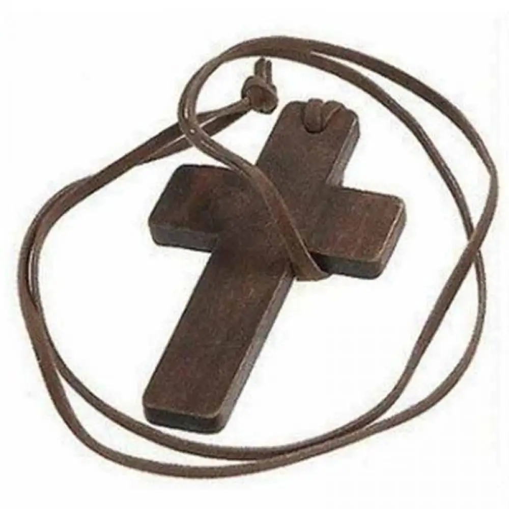 

New Retro Men Women Brown Retro Plate Cross Pendant Christian Religious Wooden Wood Necklace Adjustable Leather Cord Jewelry