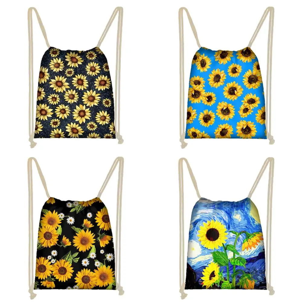 

Женский рюкзак на шнурке twoheart, с принтом подсолнухов, маленькая дорожная сумка для девочек